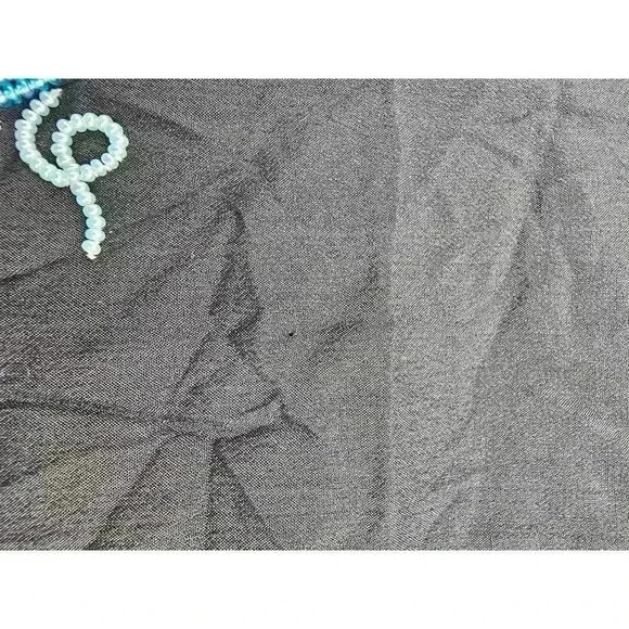 Vintage Women's Black Silk Blue Floral Beaded Sleeveless Shift Dress - Picture 13 of 16